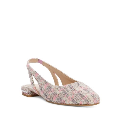 STUART WEITZMAN Womens Pink Plaid Slingback Embellished Pearl Round Toe Block Heel Slip On Flats Shoes 6.5 B 