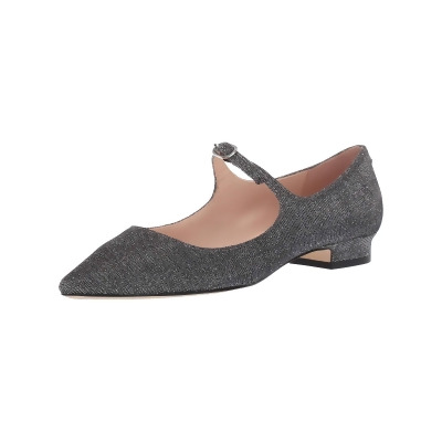 KATE SPADE NEW YORK Womens Smoke Gray Glitter Maryjane Padded Mallory Pointed Toe Buckle Leather Dress Flats Shoes 6.5 M 