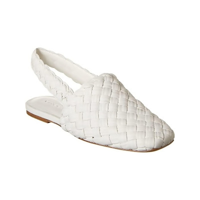VINCE. Womens White Slingback Elastic Goring Woven Padded Cadot Square Toe Block Heel Slip On Leather Flats Shoes 10 M 