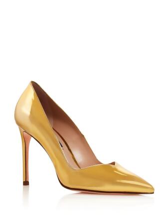 STUART WEITZMAN Womens Gold Metallic Anny Pointed Toe Stiletto Slip On  Leather Dress Pumps Shoes 10 M