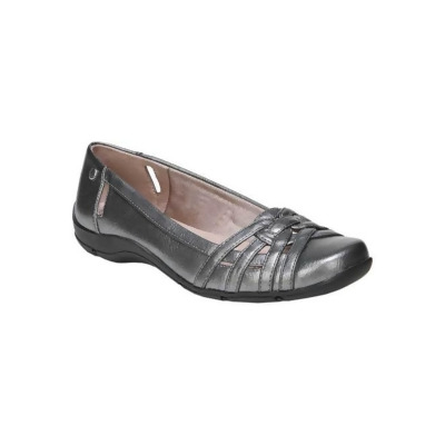 LIFE STRIDE Womens Gray Studded Open Detailing At Heel Cushioned Woven Diverse Round Toe Wedge Slip On Flats Shoes 6.5 M 