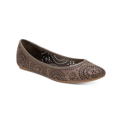 SUN STONE Womens Taupe Brown Patterned Perforated Padded Breathable Sophia Round Toe Slip On Flats Shoes 5.5 M 