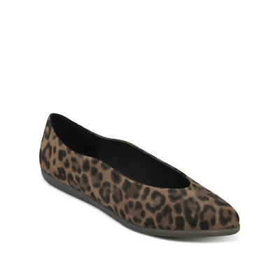 AEROSOLES Womens Brown Leopard Print Padded Virona Almond Toe Wedge Slip On Leather Flats Shoes 8 M 