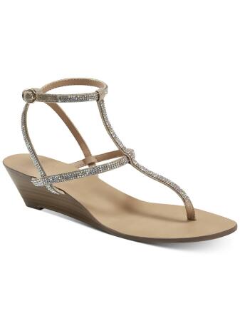 INC Womens Beige Rhinestone Flexible Sole Adjustable Madge Almond Toe Wedge Buckle Dress Sandals Shoes 6.5 M 