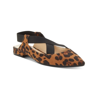 JESSICA SIMPSON Womens Beige Leopard Print Slingback Stretch Padded Lurina Pointed Toe Block Heel Slip On Flats Shoes 6.5 M 