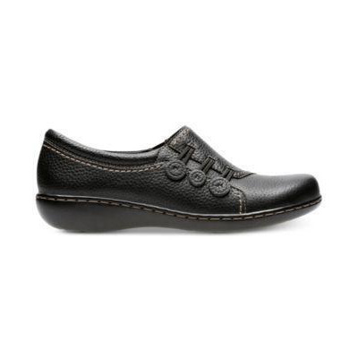 COLLECTION BY CLARKS Womens Black Button And Loop Accents Cushioned Asymmetrical Ashland Effie Round Toe Slip On Leather Flats Shoes 11 M 