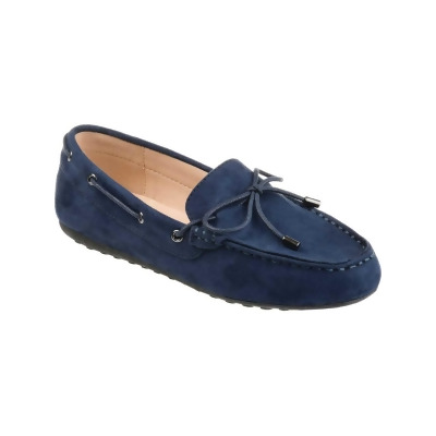 JOURNEE COLLECTION Womens Navy Moccasin Style Padded Bow Accent Thatch Round Toe Slip On Loafers Shoes 8.5 