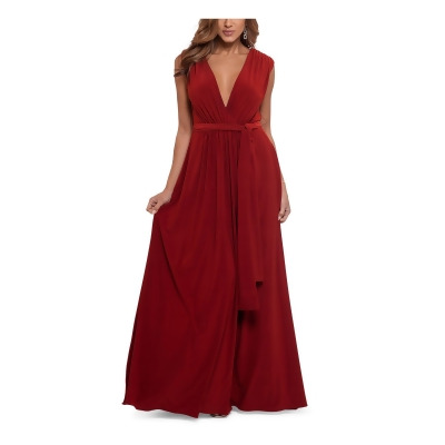 BETSY & ADAM Womens Brown Tie Surplice Neckline Full-Length Party Gown Dress 4 