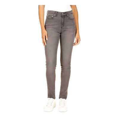 MICHAEL KORS Womens Gray Zippered Pocketed Straight-leg Skinny High Waist Jeans Petites 10P 