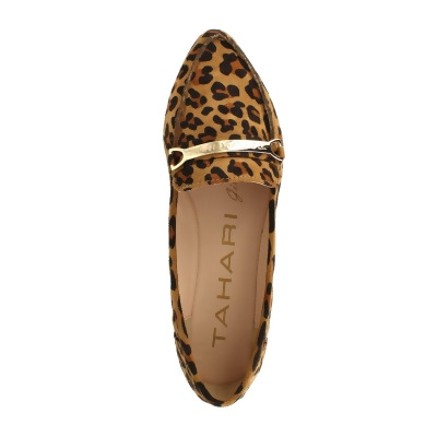 TAHARI GIRL Womens Brown Leopard Print Logo Hardware Adithya Almond Toe Slip On Dress Loafers Shoes 9 M 