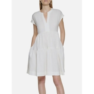 UPC 196284775724 product image for Calvin Klein Womens Ivory Smocked Unlined Pullover Tie Gathered Tiered Cap Sleev | upcitemdb.com