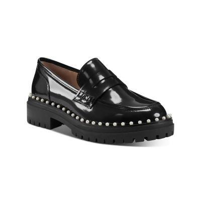 INC Womens Black Faux Pearl Embellished Penny Padded 1 Platform Slip Resistant Lug Sole Branna Round Toe Block Heel Slip On Loafers Shoes 5 M 