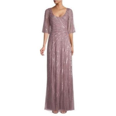 AIDAN MATTOX Womens Pink Sequined Sheer Elbow Sleeve Scoop Neck Full-Length Evening Gown Dress 2 