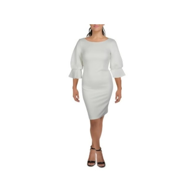 CALVIN KLEIN Womens White Zippered Lined V-back Bell Sleeve Round Neck Above The Knee Cocktail Sheath Dress 6 