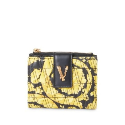 VERSACE Women's Black Floral Leather Strapless Wallet 