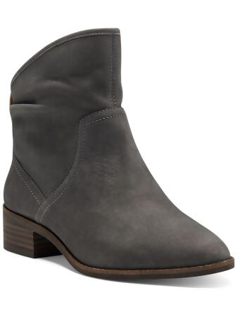 LUCKY BRAND Womens Gray Cushioned Cushioned Lollin Almond Toe Stacked Heel  Leather Booties 9