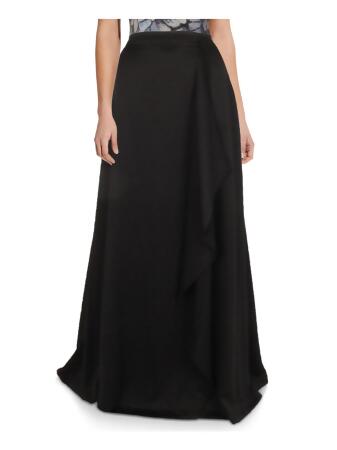 ADRIANNA PAPELL Womens Black Stretch Ruffled Zippered Satin Full-Length  Evening A-Line Skirt 0