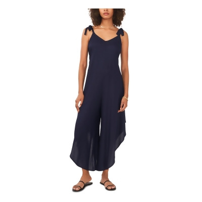 VINCE CAMUTO Womens Navy Zippered Tie Straps Angled Hems Unlined Sleeveless V Neck Wide Leg Jumpsuit XXS 