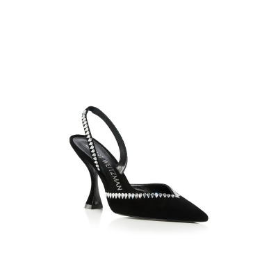 STUART WEITZMAN Womens Black Rhinestone Padded Pointed Toe Slip On Leather Dress Slingback 7.5 B 