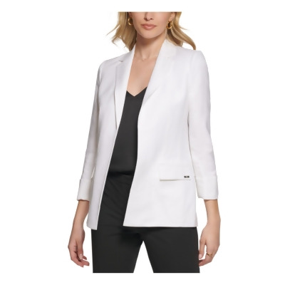 CALVIN KLEIN Womens Ivory Open Front Pocketed 3/4 Sleeve Shoulder Pads Lined Wear To Work Blazer Jacket Petites 10P 
