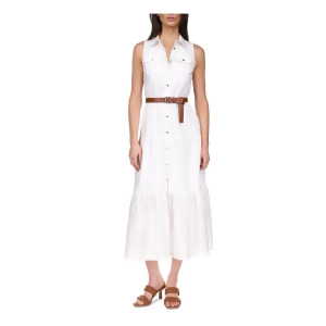 UPC 196163884738 product image for Michael Michael Kors Womens White Belted Pocketed Tiered Lined Sleeveless Collar | upcitemdb.com