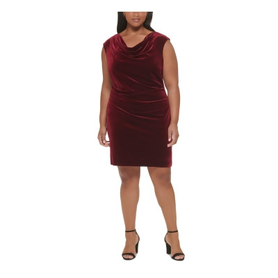 JESSICA HOWARD Womens Burgundy Zippered Ruched Pullover Lined Darted Sleeveless Cowl Neck Above The Knee Evening Sheath Dress Plus 14W 