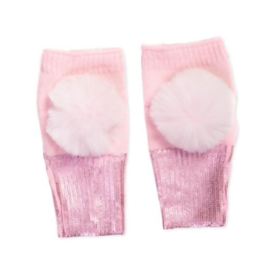 INC Womens Pink Slip On Foil-Print Cuffs Pom Pom Trim Ribbed Winter Cold Weather Fingerless Gloves 
