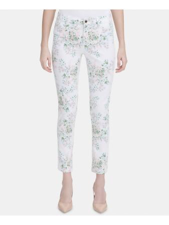 CALVIN KLEIN Womens White Floral Pants Size: 10 