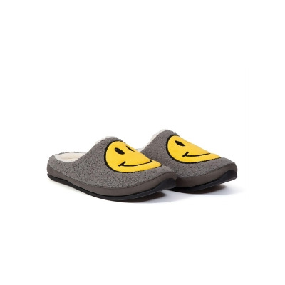 DEER STAGS SLIPPEROOZ Mens Gray Smiley Face Cushioned Round Toe Slip On Slippers Shoes 8 M 