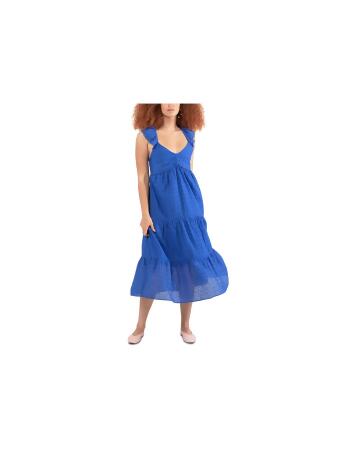 BLACK TAPE Womens Blue Eyelet Ruffled Smocked Tiered Pullover Lined  Sleeveless V Neck Midi Fit + Flare Dress XL