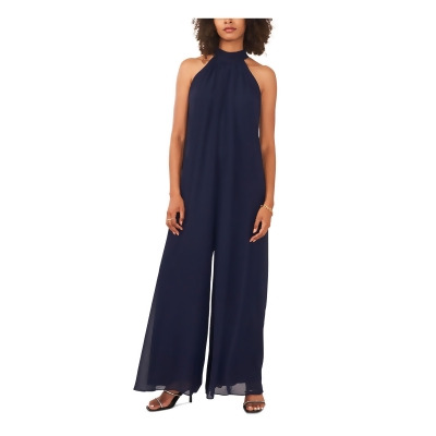 VINCE CAMUTO Womens Navy Lined Zippered Sheer Tie Back Sleeveless Halter Wide Leg Jumpsuit S 