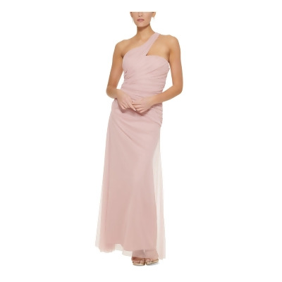 DKNY Womens Pink Cut Out Zippered Ruched Sleeveless Asymmetrical Neckline Full-Length Formal Gown Dress 12 
