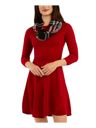 BCX DRESS Womens Red 3/4 Sleeve Crew Neck Above The Knee A-Line Dress  Juniors S