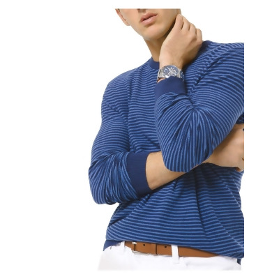 MICHAEL KORS Mens Blue Striped Crew Neck Classic Fit Sweater L 