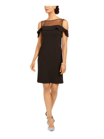 R&M RICHARDS Womens Black Cold Shoulder Illusion Neckline Above The Knee  Evening Sheath Dress Petites 8P