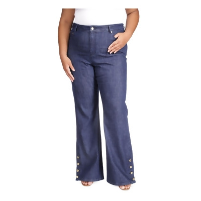 MICHAEL KORS Womens Navy Pocketed Zippered Flare Jeans Plus 14W 