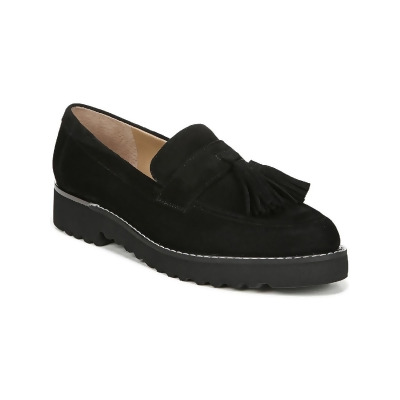 FRANCO SARTO Womens Black Lug Sole Tasseled Comfort Carolynn Round Toe Block Heel Slip On Leather Loafers Shoes 7 M 
