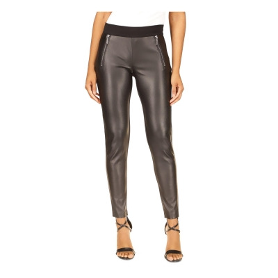 MICHAEL MICHAEL KORS Womens Black Faux Leather Zippered Pocketed Pull On Cocktail Skinny Pants Petites P\XS 