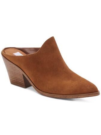 AQUA COLLEGE Womens Brown Waterproof Nia Pointed Toe Block Heel Slip On Leather Heeled Mules Shoes 8 M