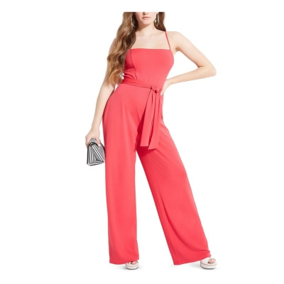 GUESS Womens Pink Belted Palazzo Pant Spaghetti Strap Square Neck Party Jumpsuit L 