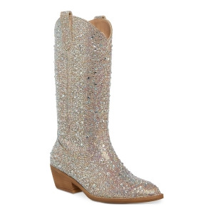 UPC 193625785800 product image for Madden Girl Womens Beige Rhinestone Redford Almond Toe Block Heel Zip-Up Western | upcitemdb.com
