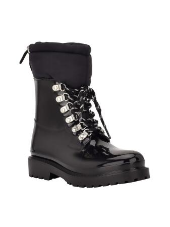 CALVIN KLEIN JEANS Womens Black Rain Lug Sole Water Resistant Eloy Round Toe Block Heel Lace-Up Rain Boots 10 M 
