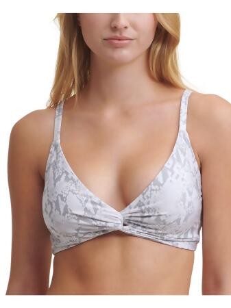 DKNY Women's Silver Stretch Adjustable Deep V Neck Swimsuit Top XL 