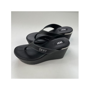 UPC 755406721652 product image for Dkny Womens Black 2 Platform Comfort Logo Trina Round Toe Wedge Slip On Thong Sa | upcitemdb.com