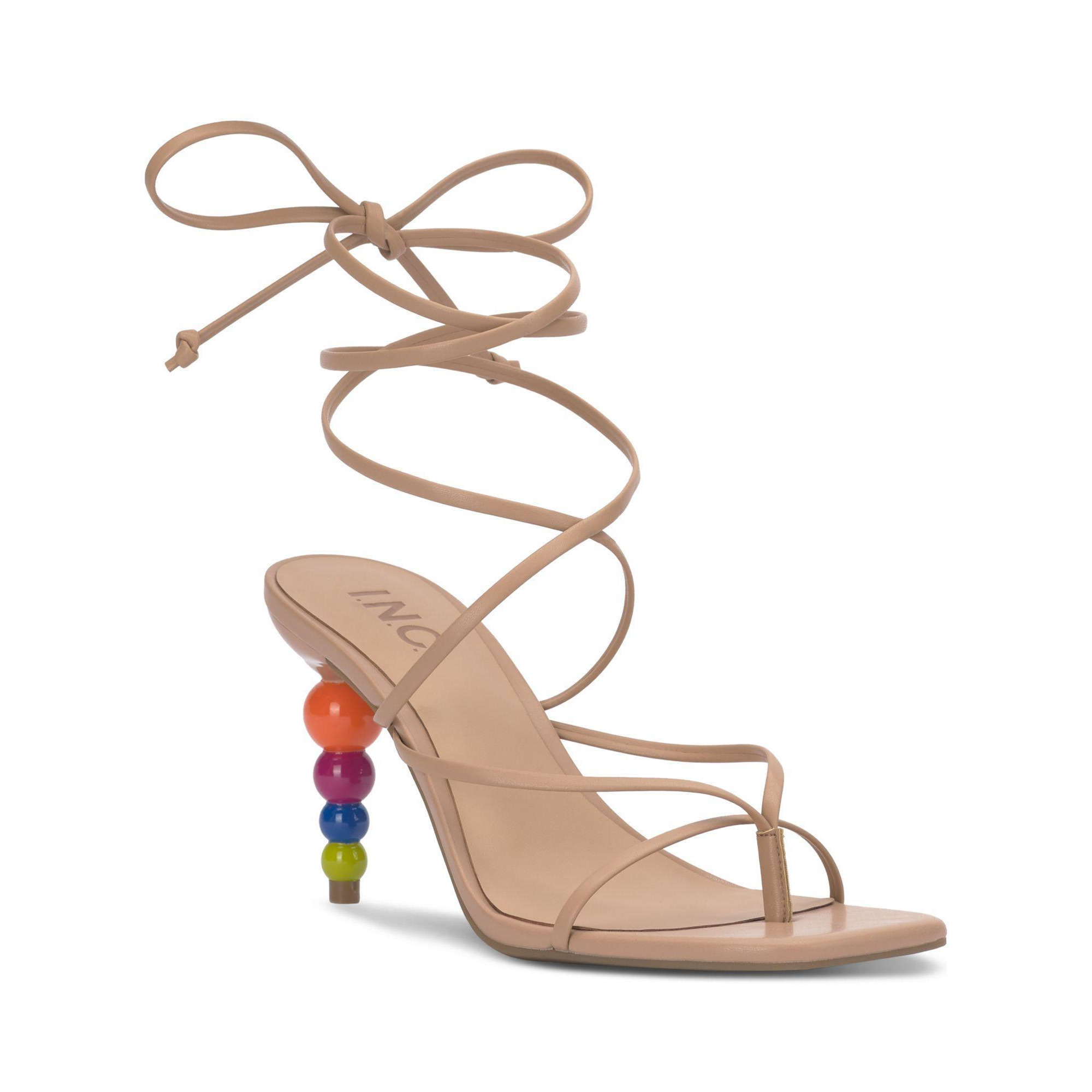 INC Womens Beige Wrapping Ankle Tie Slip Resistant Arch Support Cushioned Lellina Round Toe Lace-Up Dress Heeled Gladiator Sandal M