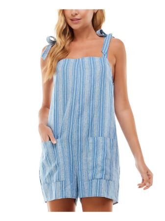 BEBOP Womens Blue Tie Pocketed Unlined Striped Sleeveless Square Neck Wide Leg Romper XXS 