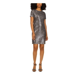 UPC 196163595054 product image for Michael Michael Kors Womens Gray Sequined Zippered Lined Animal Print Short Slee | upcitemdb.com