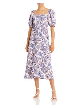 AVA & ESME Womens Pouf Sleeve Square Neck Midi Sheath Dress 