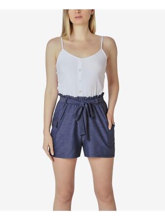 ULTRA FLIRT Womens Stretch Ruffled Pocketed Paperbag-waist Spaghetti Strap Scoop Neck Romper 