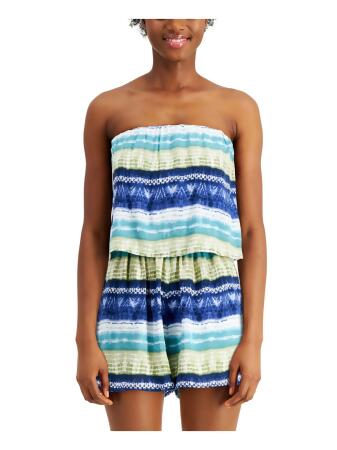 BEBOP Womens Pocketed Popover Bodice; Ruched Waistline Strapless Straight leg Romper 
